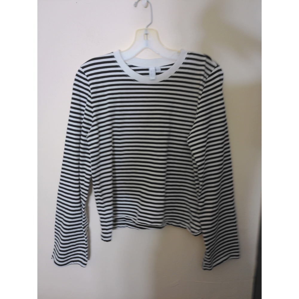 & Other Stories Striped Top Women Size S Black White Nautical Cotton Long Sleeve